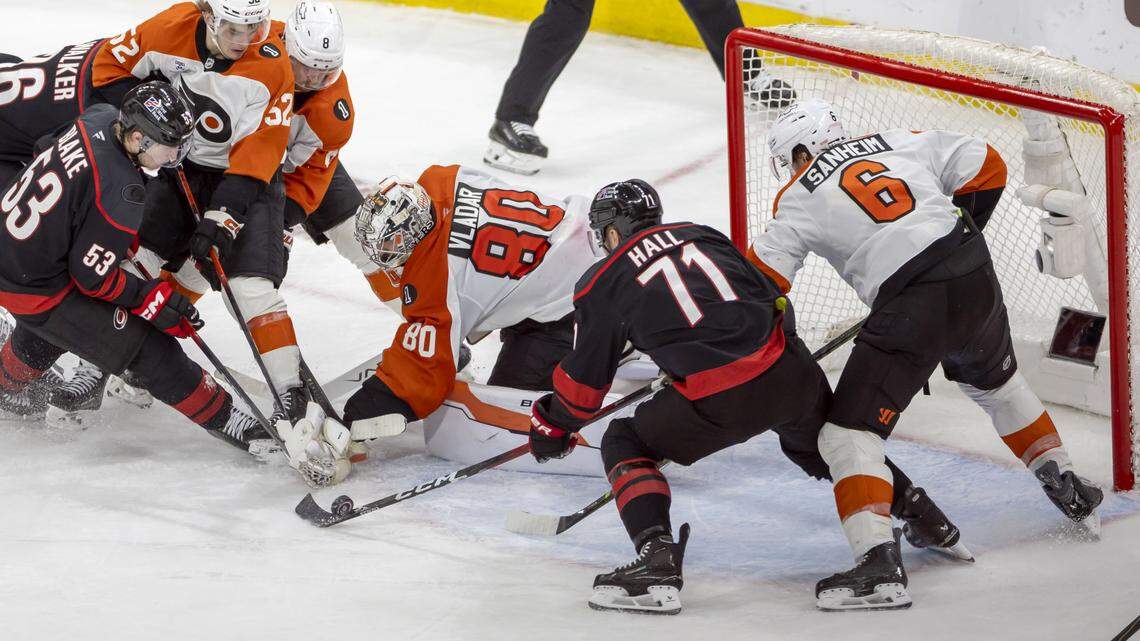 Hurricanes trail for first time in 2026 playoffs, rally to beat Flyers in OT
