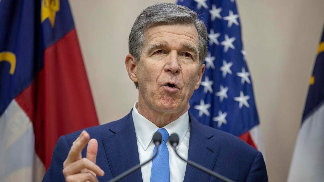 North Carolina Governor Roy Cooper speaks during a press briefing on Tuesday, November 16, 2021 in Raleigh, N.C.