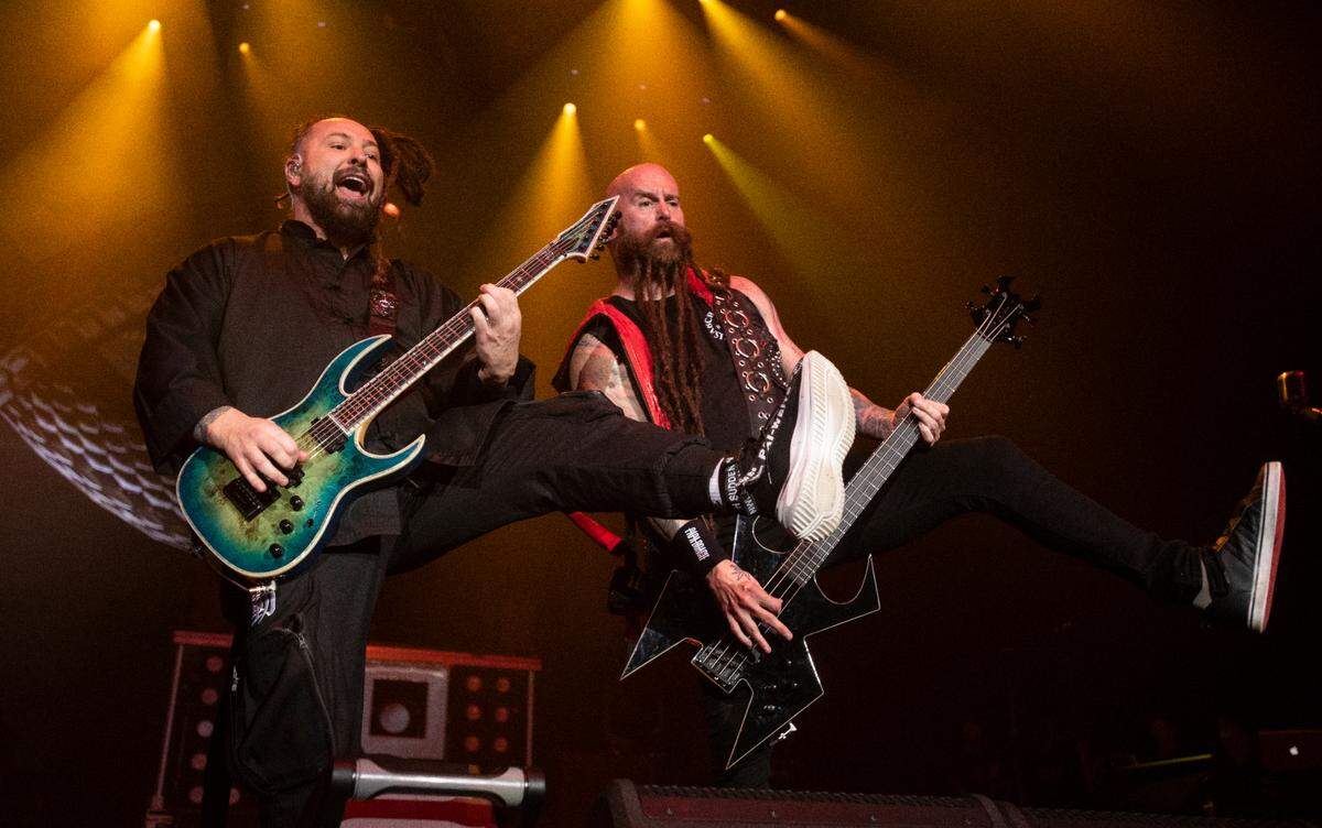 Five Finger Death Punch in concert at Raleigh, N.C.’s Coastal Credit Union Music Park in September 2022.