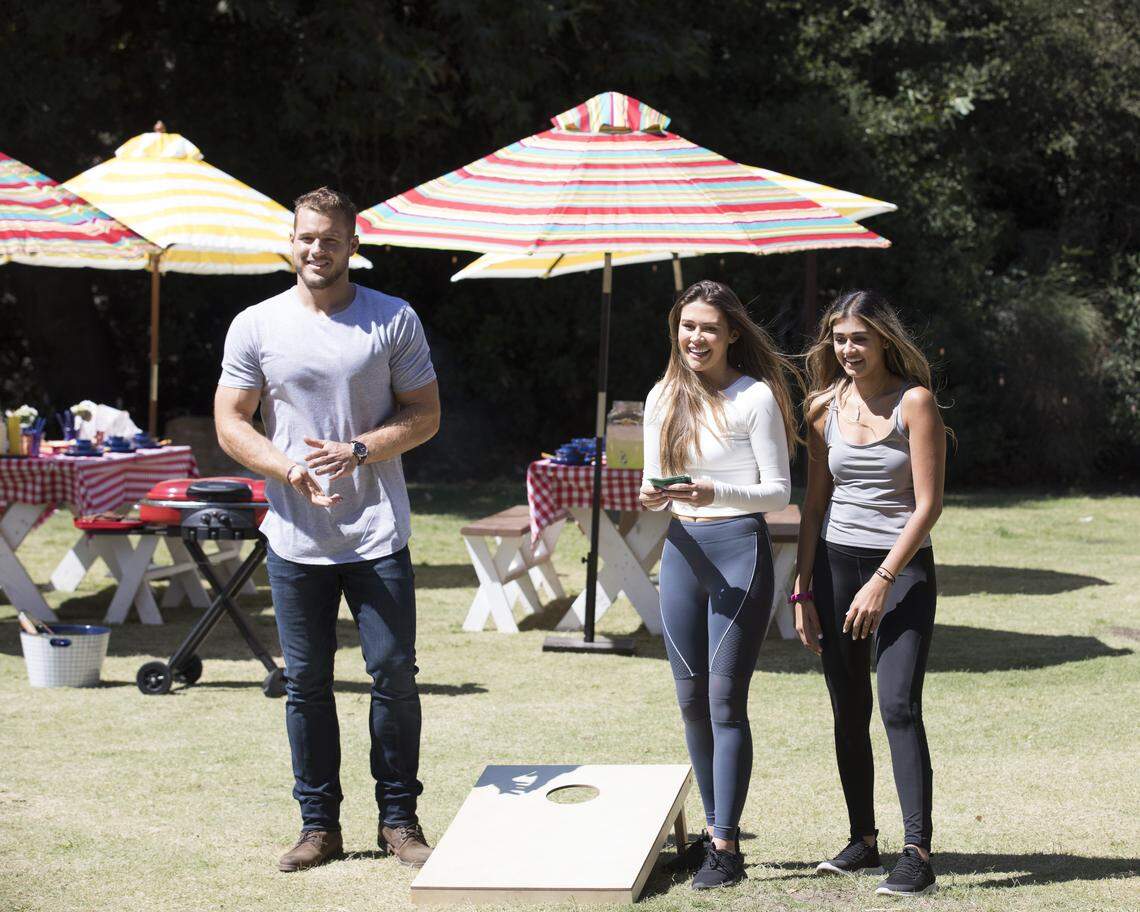 (L-R): Colton Underwood, Caelynn Miller-Keyes and Kirpa Sudick on the Jan. 14 episode of “The Bachelor” on ABC.