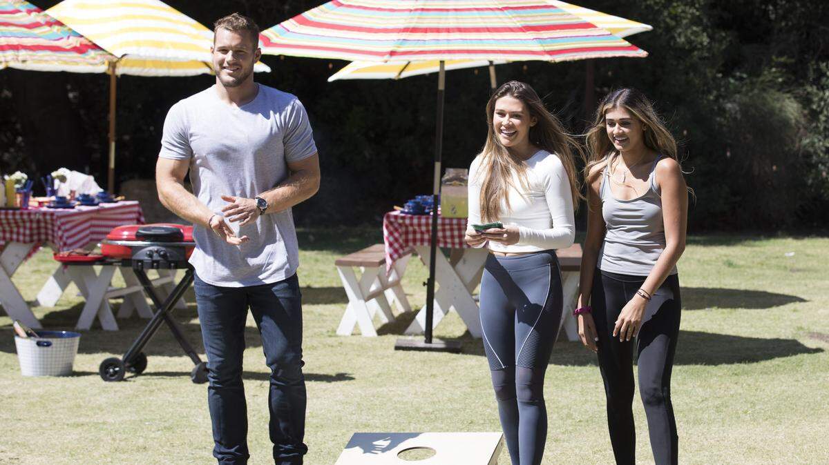 (L-R): Colton Underwood, Caelynn Miller-Keyes and Kirpa Sudick on the Jan. 14 episode of “The Bachelor” on ABC.