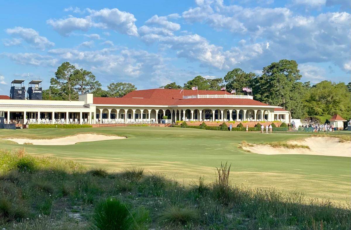 The Pinehurst Resort and Golf Club’s main clubhouse overlooks the 18th green during the 2024 U.S. Open on Thursday, June 13, 2024.