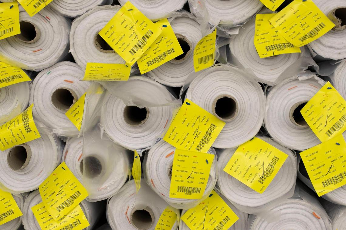 Rolls of fabric used to make Brooks Brothers shirts in the Garland Shirt Factory on Thursday, July 16, 2020 in Garland, N.C.