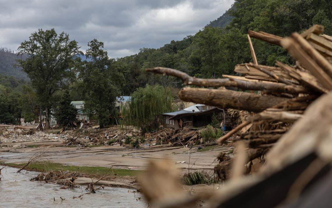 The view from bridge that connects Lake Lure and Chimney Rock in Lake Lure, N.C. on Sunday, September 29, 2024.