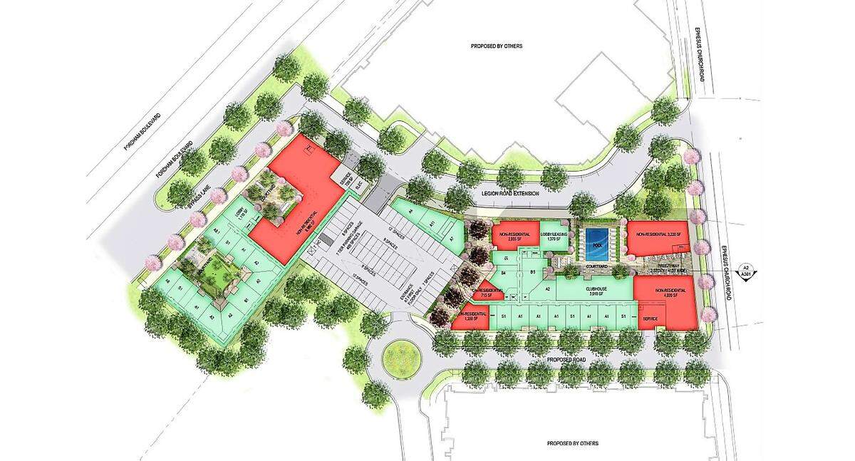 Trinsic Residential Group wants to build 272 apartments and 23,195 square feet of commercial space in two six-story, mixed-use buildings at 1289 Fordham Blvd. A seven-story parking garage would serve both buildings.