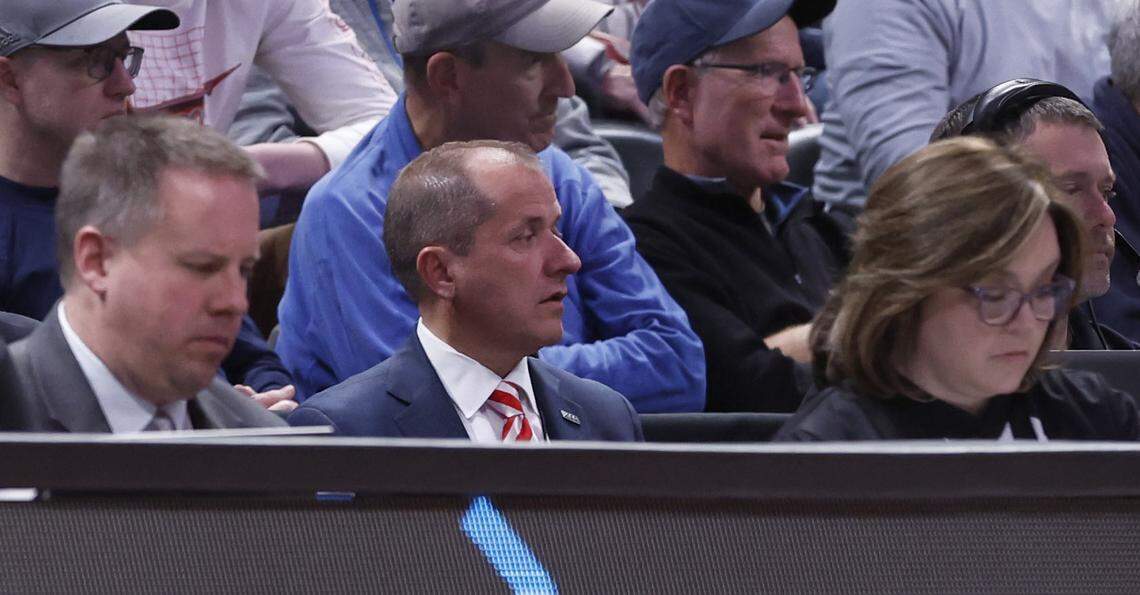 ACC Commissioner Jim Phillips watches during the second half of Creighton’s 72-63 victory over N.C. State in the first round of the NCAA Tournament at Ball Arena in Denver, Colo., Friday, March 17, 2023.