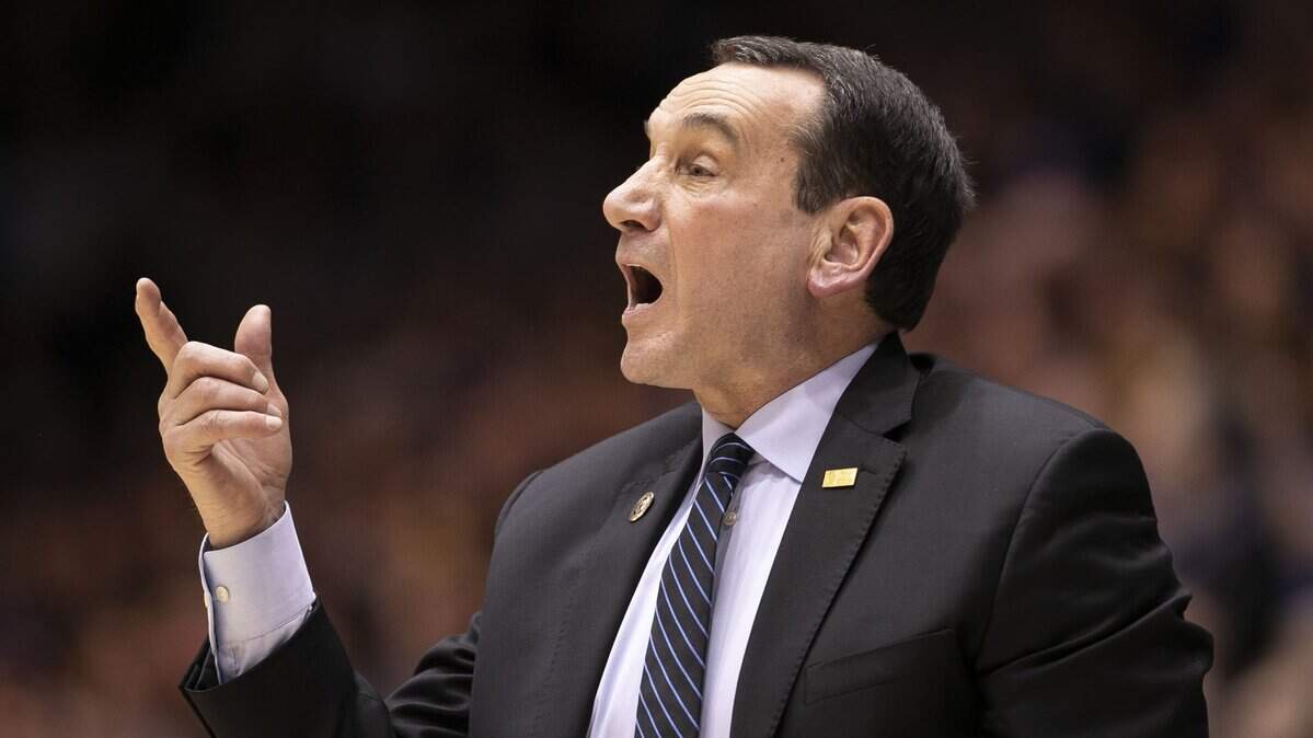 Duke coach Mike Krzyzewski directs his team during the first half against N.C. State on Monday, March 2, 2020 at Cameron Indoor Stadium in Durham, N.C.