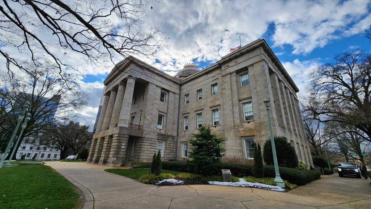The North Carolina State Capitol building, pictured on the afternoon of Saturday, Jan. 11, 2025 as Gov. Josh Stein was about to give his inaugural address inside, and as the last remnants of snow and ice melt from winter weather the day before.
