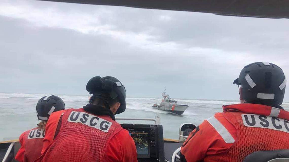 A search is underway for two men who were aboard a helicopter that went missing near the Albemarle Sound on the N.C. Coast, according to the U.S. Coast Guard.