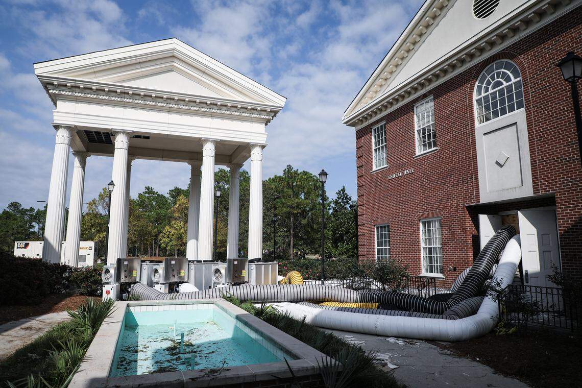 Industrial-sized drying equipment de-humidifies Leutze Hall on UNC Wilmington’s campus on Friday, Sept. 21, 2018.
