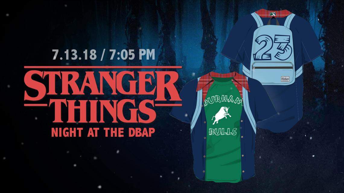 The special uniforms the Durham Bulls will wear for “Stranger Things” Night on July 13 at Durham Bulls Athletic Park are based on show character Dustin Henderson.