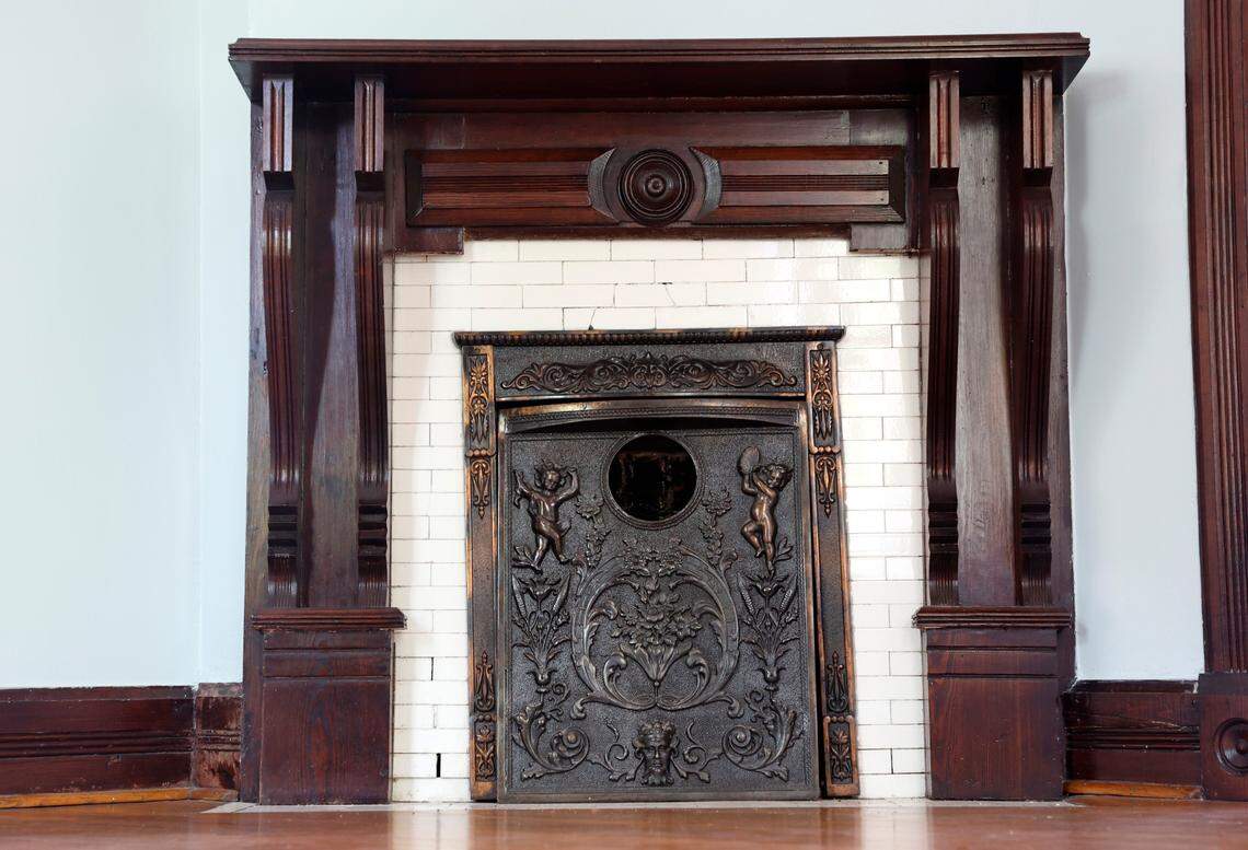 One of the coal fireplaces with its summer plate installed at the James S. Manning House, a Queen Anne-style manor at 911 N. Mangum St., in Durham, N.C. The home was built in 1880 and is also known as the Bull Durham House. In the film Bull Durham it was the home of Annie Savoy who was played by Susan Sarandon. The house, which was recently been sold, was open to the public for a tour Saturday, June 8, 2024, by the owners and broker Adam Dickinson. Proceeds from the tour benefited Preservation Durham and the Durham Arts Guild.