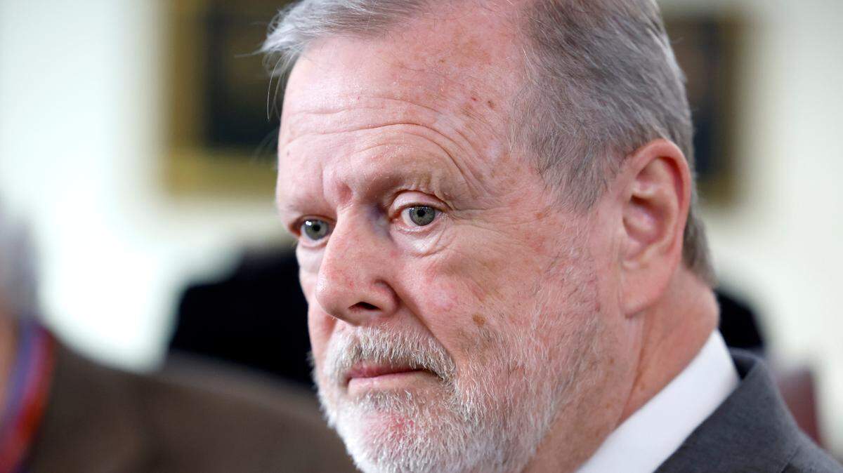 President Pro Tempore Sen. Phil Berger answers questions during a media gaggle on the first day of the the General Assembly’s short session in Raleigh, N.C., Wednesday, April 24, 2024.