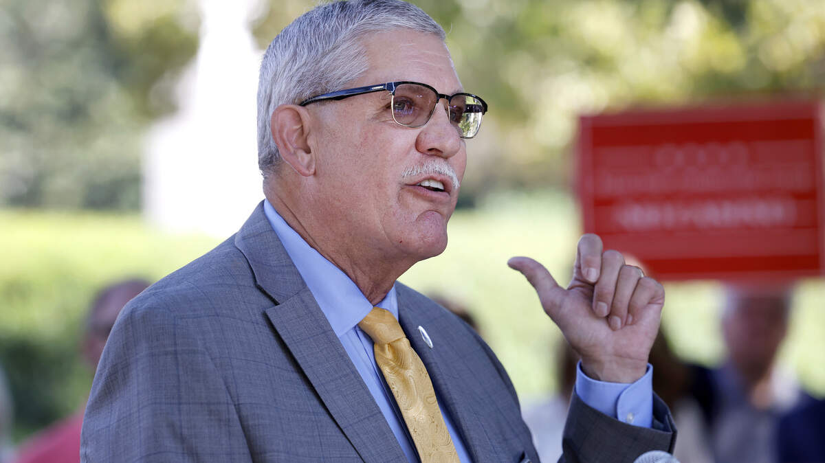 Rockingham County Sheriff Sam Page speaks during a press conference outside the N.C. Legislative building Tuesday, Sept. 5, 2023, against a proposed casino. Page is running in the 2026 Republican primary for Senate leader Phil Berger’s seat.