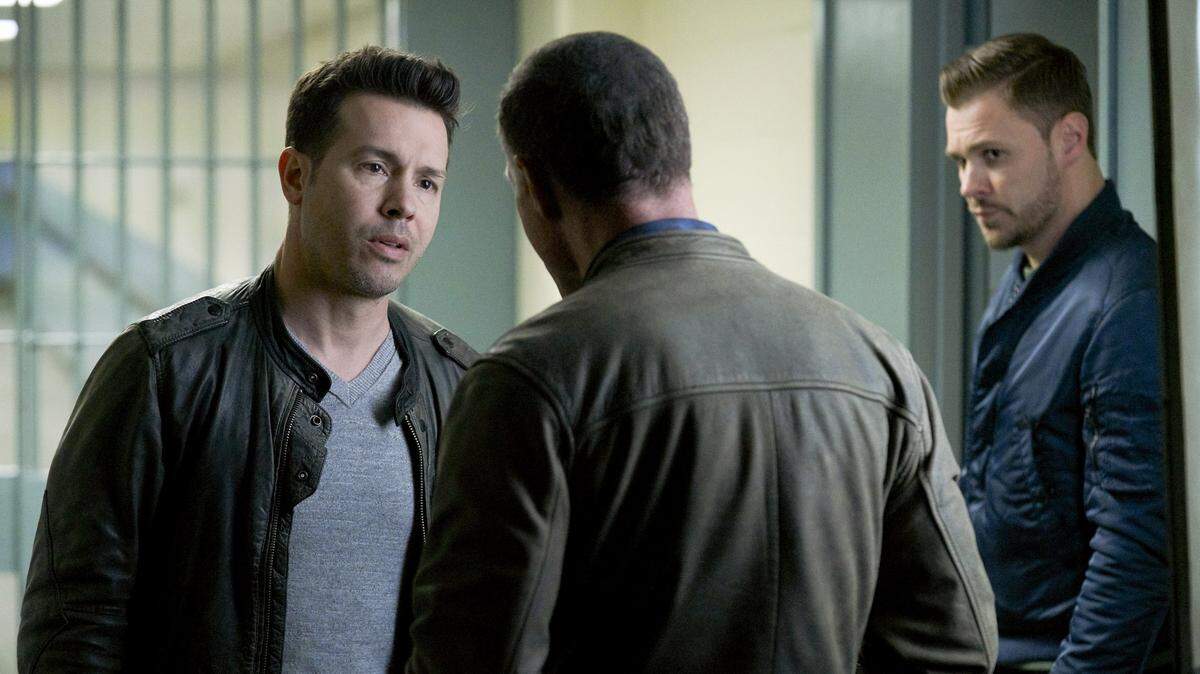 (L-R): Jon Seda, Jason Beghe and Patrick John Flueger in NBC's "Chicago P.D."