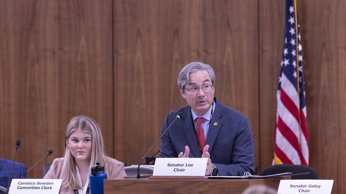 North Carolina Sen. Michael Lee speaks about the Parents’ Bill of Rights legislation during a meeting of the Senate Education Committee on Wednesday, Feb. 1, 2023, in Raleigh, N.C.