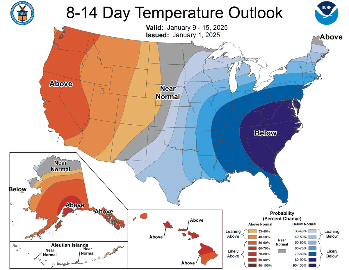 The Climate Prediction Center forecasts colder-than-average temperatures in North Carolina for the period of Jan. 9-15.