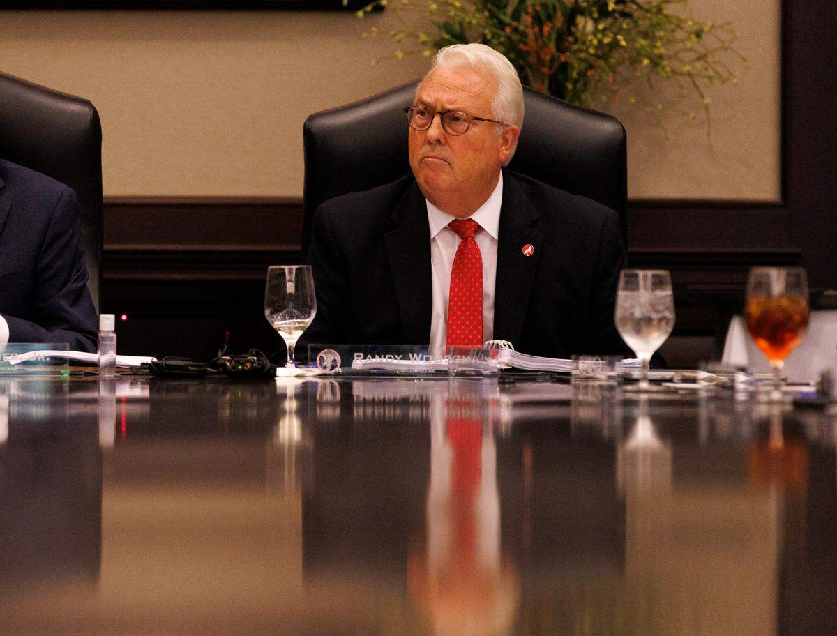 N.C. State University Chancellor Randy Woodson listens during a meeting of the N.C. State Board of Trustees on Thursday, July 18, 2024, in Raleigh, N.C.