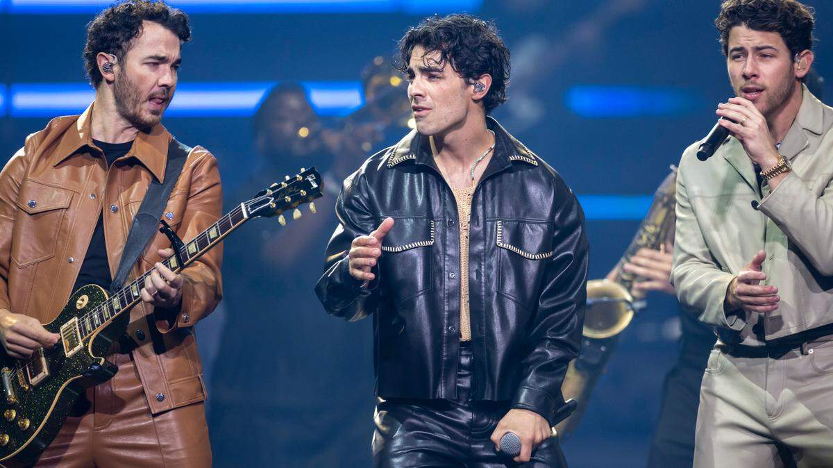 Kevin, Joe and Nick Jonas perform during their “Five Albums, One Night” tour stop at the PNC Arena on Thursday, September 28, 2023 in Raleigh, N.C