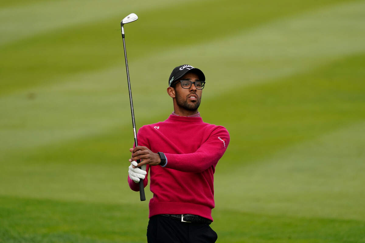 Akshay Bhatia on the Pebble Beach Golf Links during the final round of the AT&T Pebble Beach Pro-Am golf tournament Sunday, Feb. 14, 2021, in Pebble Beach, Calif.