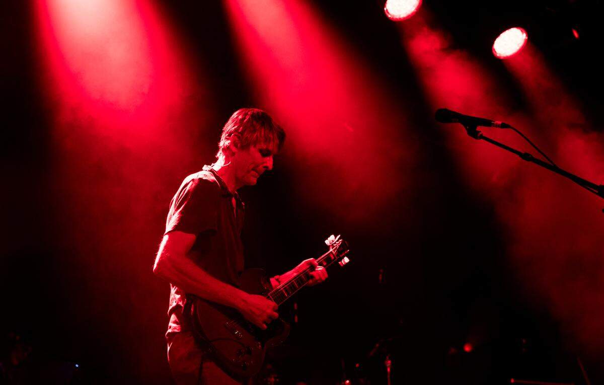 Pavement’s Stephen Malkmus on guitar on the main stage at the Hopscotch Music Festival, Thursday night, Sept. 7, 2023 in downtown Raleigh, N.C..
