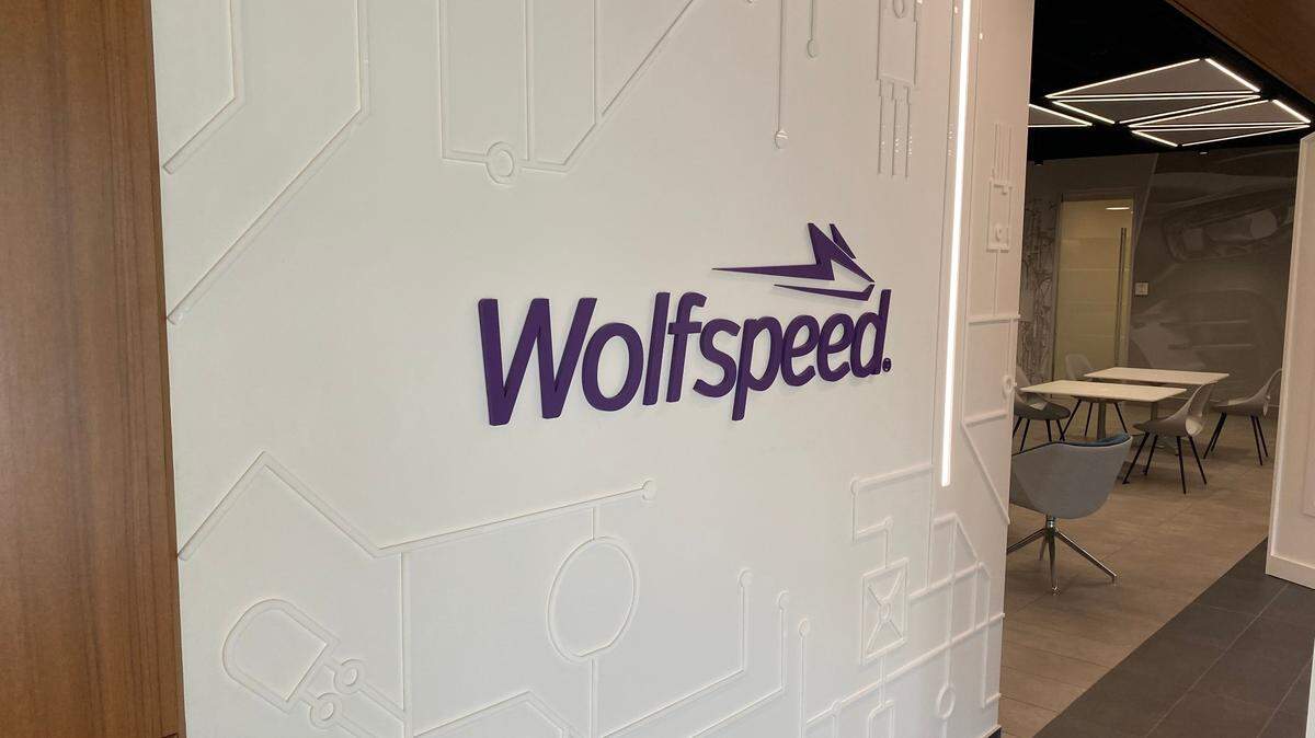 Inside Wolfspeed’s corporate headquarters near Research Triangle Park, North Carolina.