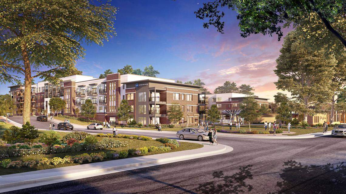 The Linden, a 215-unit apartment building under construction now in the 1950s-era Glen Lennox community at N.C. 54 and U.S. 15-501 in Chapel Hill, is the first phase of a plan to replace aging buildings with 3 million square feet of new apartments, retail, offices and a hotel.