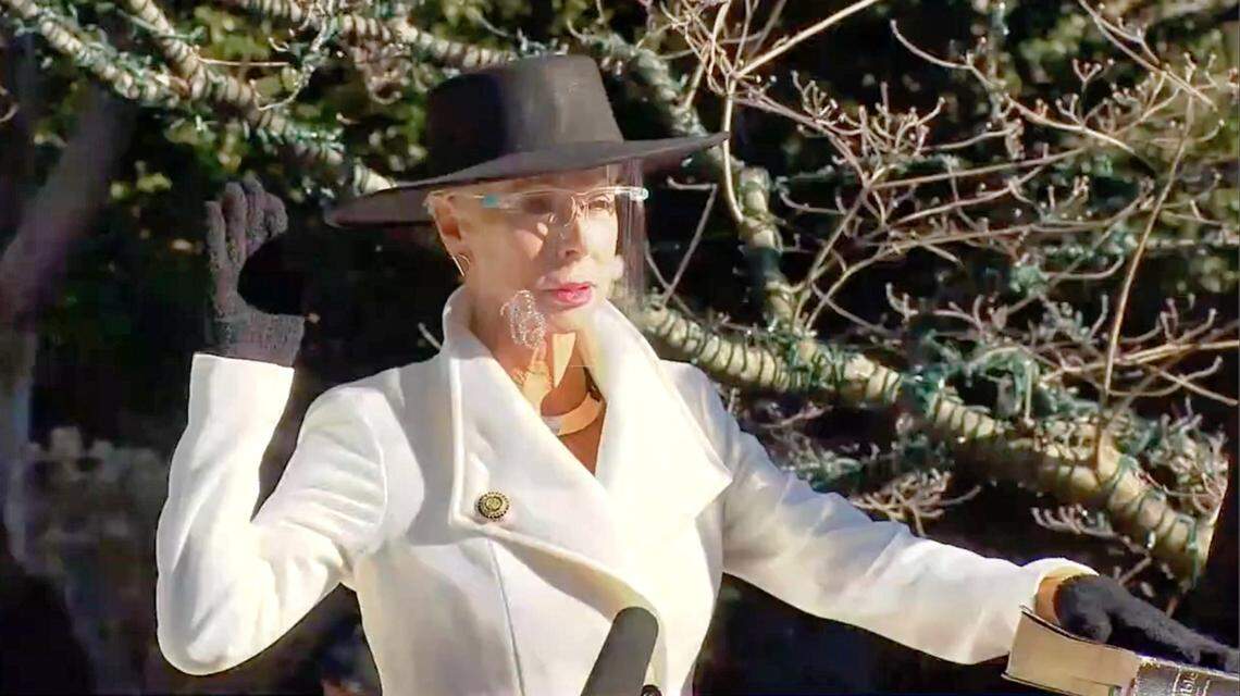 State auditor Beth Wood takes the oath of office at the inauguration event in Raleigh, N.C. Saturday, Jan. 9, 2021.