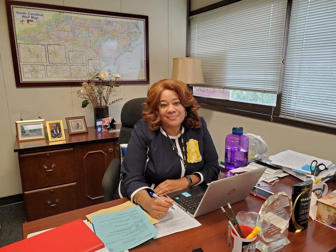 N.C. Sen. Erica Smith, a Henrico Democrat, photographed in her legislative office on May 20, 2020.