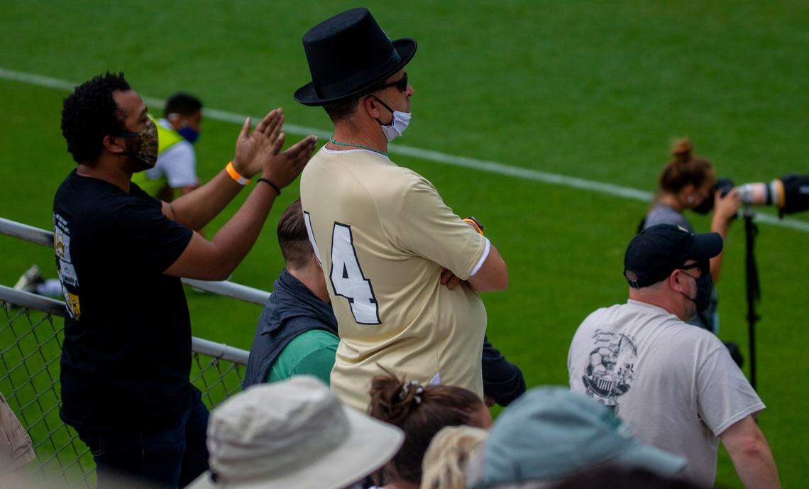 Wake Forest’s Colin Thomas (26) and UNC-Chapel Hill’s Cameron Fisher (17) battle for the ball during the Division I Men’s Soccer Championship quarterfinals at WakeMed Soccer Park in Cary Monday, May 10, 2021.