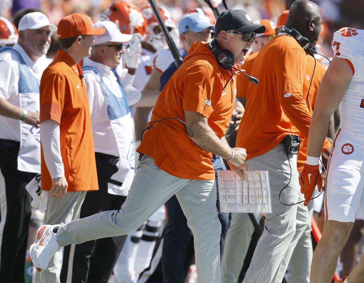 during the first half of UNC’s game against Clemson at Kenan Stadium in Chapel Hill, N.C., Sat. Oct. 4, 2025.
