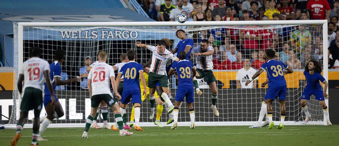 Chelsea’s Bashir Humphreys tries to score on Wrexham in the first half of their FC Series game on Wednesday, July 19, 2023 in Chapel Hill, N.C.
