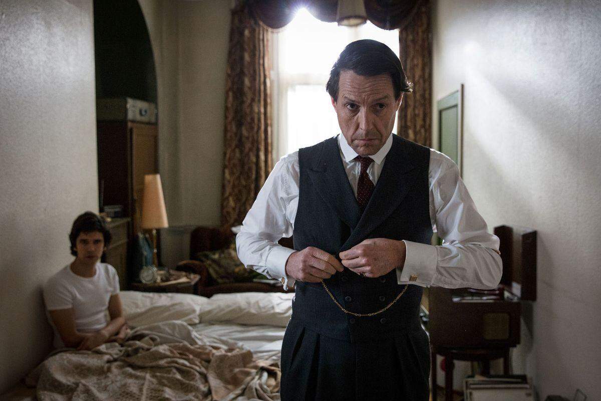 Hugh Grant, right, as Jeremy Thorpe, and Ben Whishaw as Norman Scott in "A Very English Scandal" on Amazon Prime.