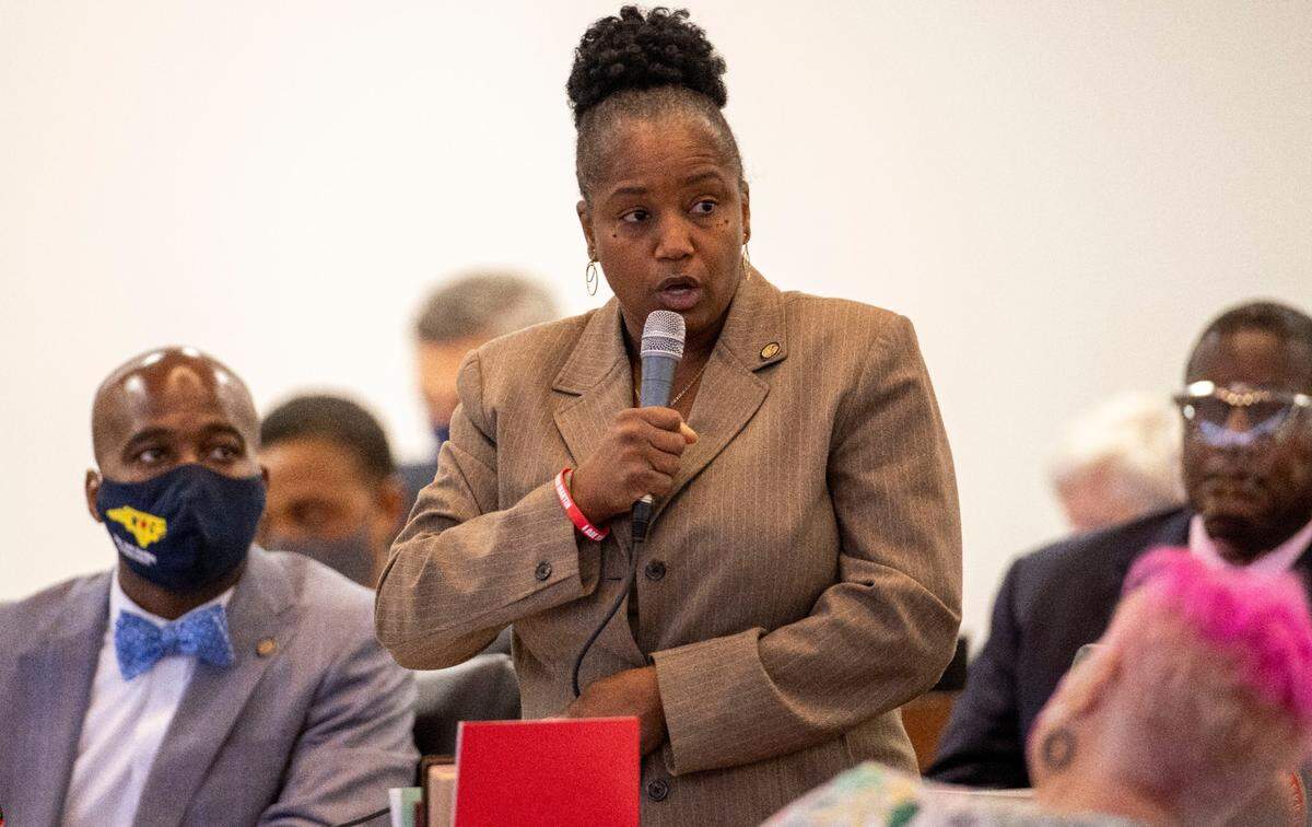 Rep. Kandie D. Smith of Greenville, speaks against HB 324 during debate on the the House floor on Wednesday, September 1, 2021 in Raleigh, N.C.