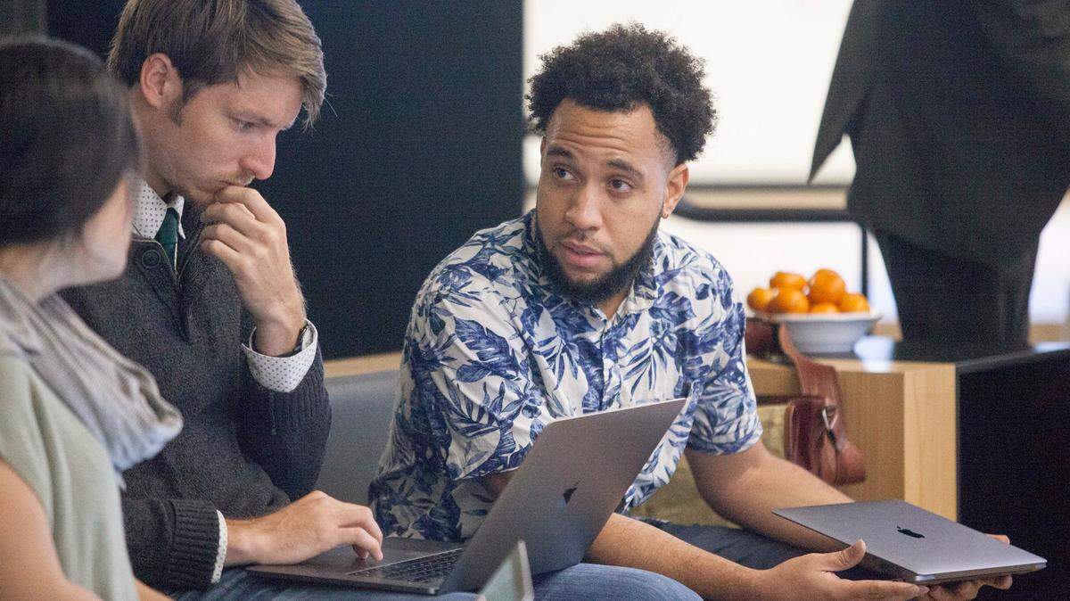 DeShawn Brown, right, the founder of the coworking software platform Coworks.