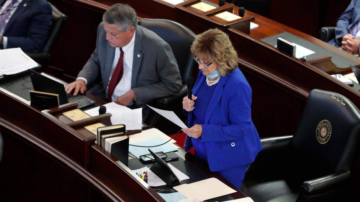 Sen. Joyce Krawiec speaks on the first day of a brief session of the N.C. Legislature Wednesday, Sept. 2, 2020.