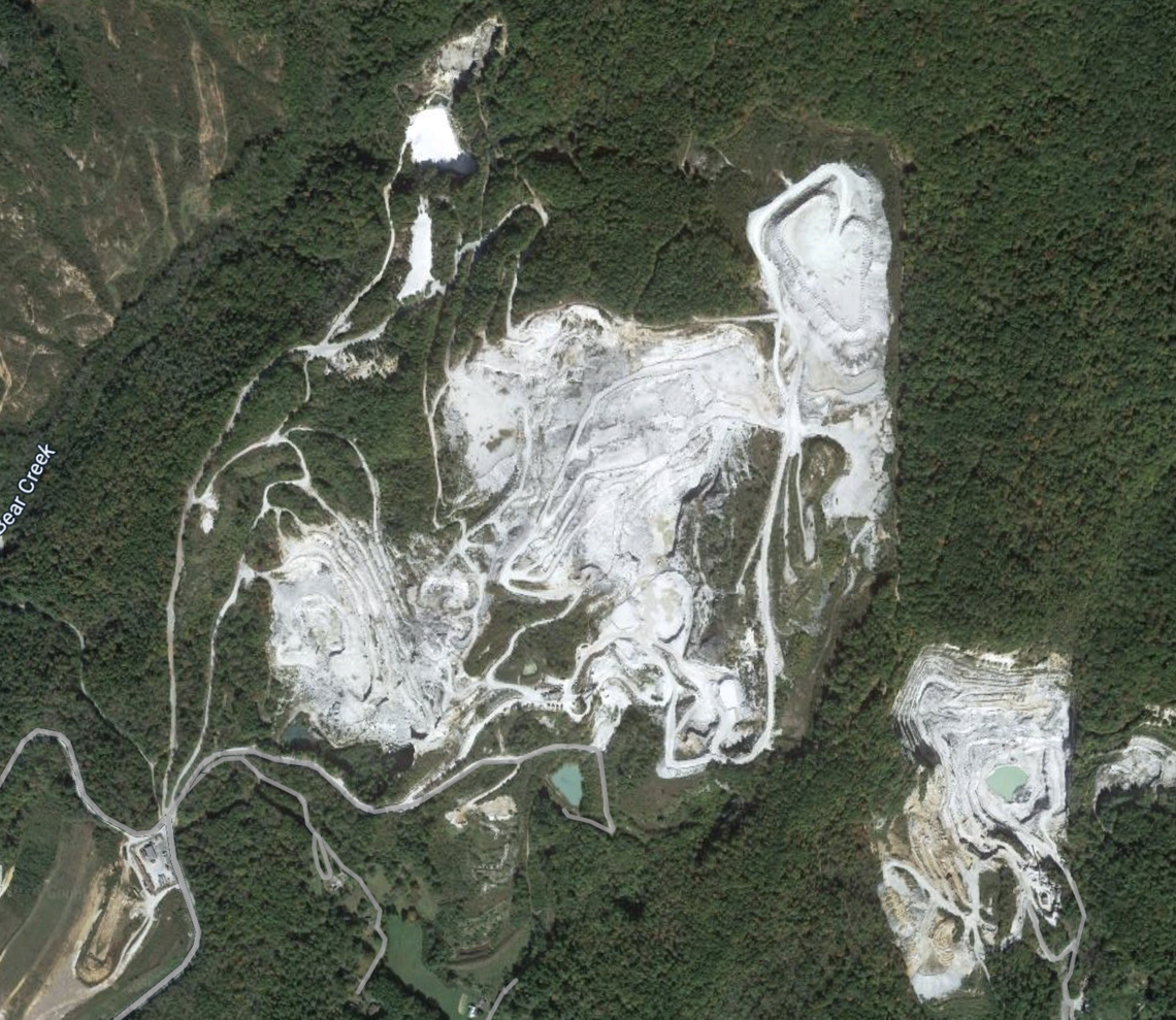 An aerial look at the mines in Spruce Pine, North Carolina.