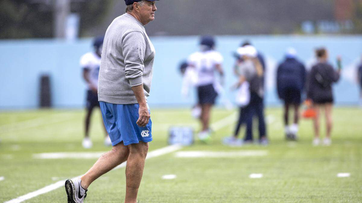North Carolina head coach Bill Belichick watches his team during their practice on Saturday, August 2, 2025 in Chapel Hill, N.C.