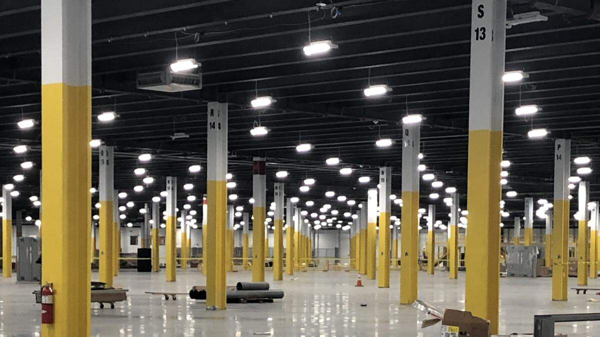 Inside a floor of Amazon’s fulfillment center in Garner, N.C. as it was being constructed in 2019.