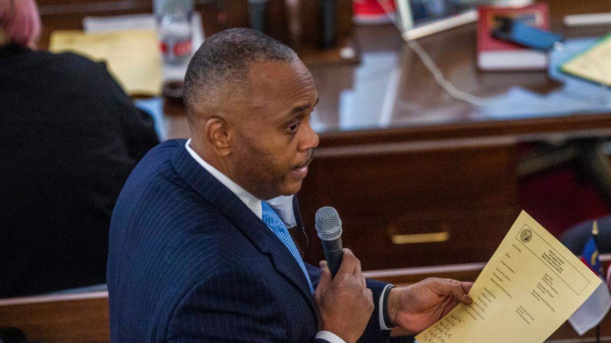Democratic leader Rep. Robert Reives speaks on the House floor Wednesday Jan. 13, 2021 at the North Carolina General Assembly.