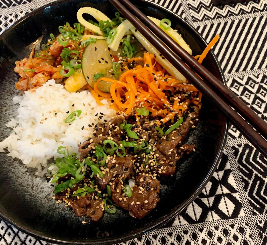 The Korean BBQ meal kit plated from ko-an in Cary.