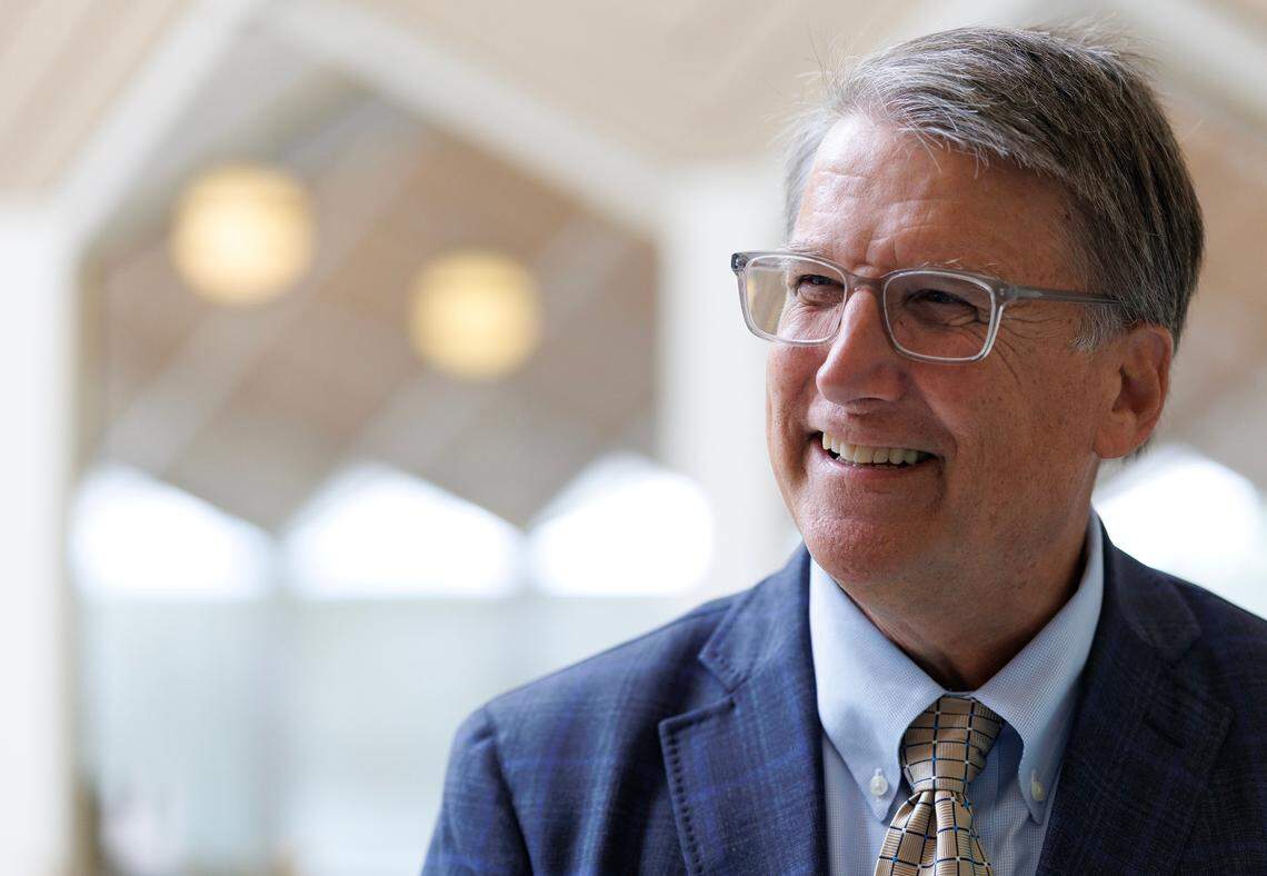 Former North Carolina Governor Pat McCrory smiles following special ceremonies to honor former U.S. Sen. Elizabeth Dole at the Legislative Building on Wednesday, June 4, 2025, in Raleigh, N.C.