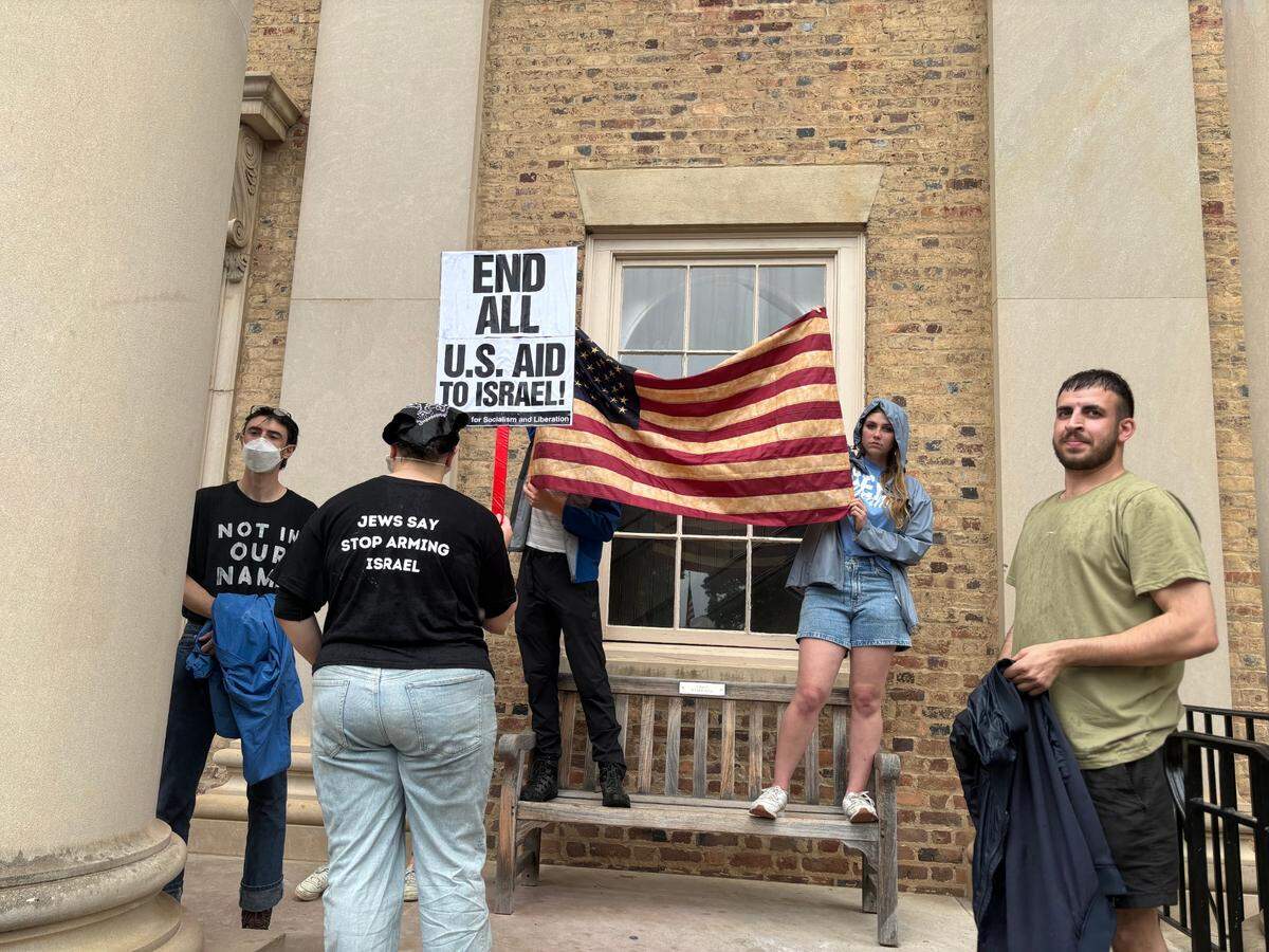 Protesters and counter-protestes jockeyed for position on the campus of UNC-Chapel Hill during a pro-Palestinian rally on May 5, 2024.