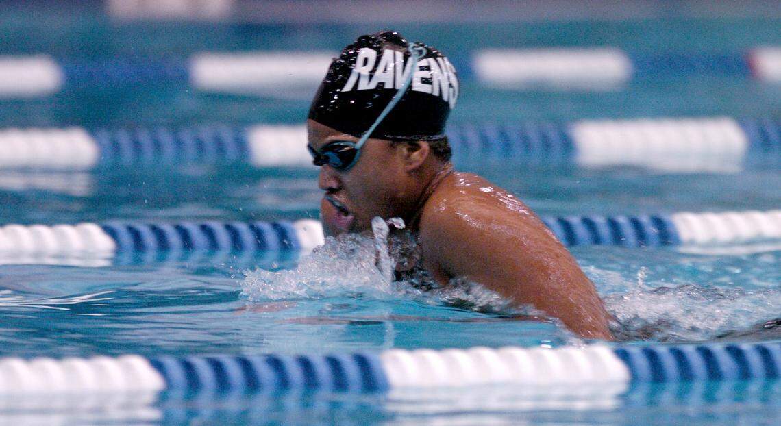 In this 2007 file photo, Ravenscroft High School’s Candace Cooper swims in the 200 Yard Individual Medley at the Pullen Aquatic Center during the NCISAA 3-A swimming championships in February 2007.