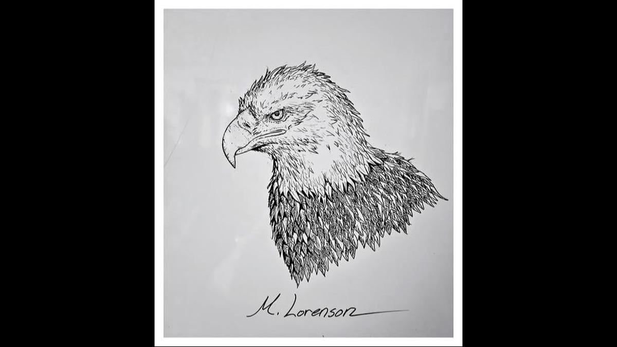 Hillsborough police Officer 1st Class Matthew Lorenson learned to draw as a boy by studying pictures of animals and dinosaurs at the library. He drew this bald eagle in December 2024.