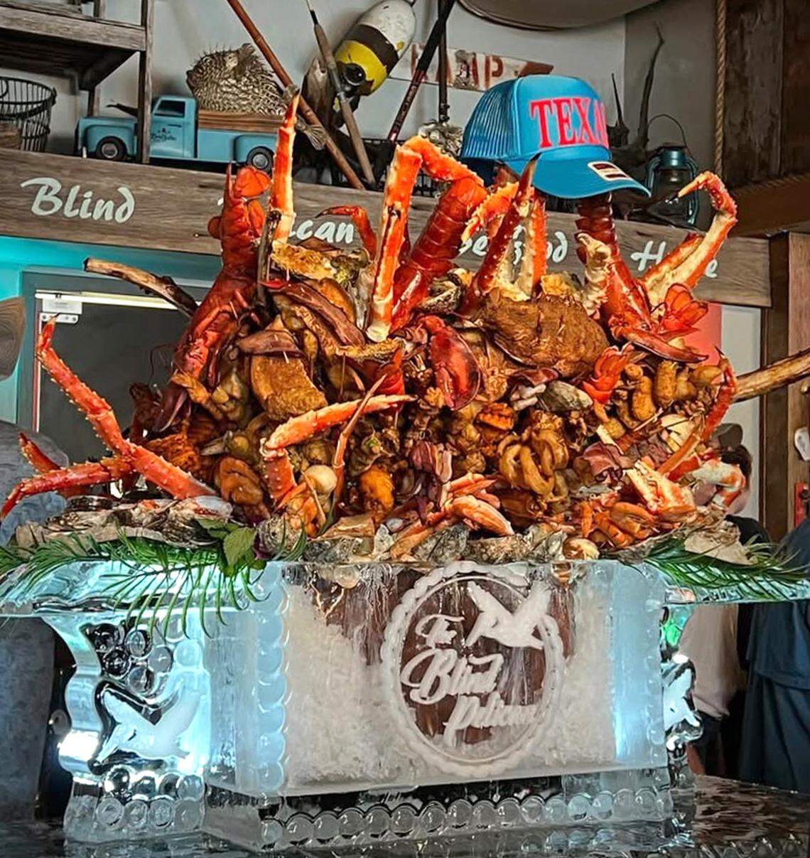 The $7605.25 Bloody Mary at The Blind Pelican Seafood House was garnished with caviar, lobsters, oysters, king crab, filets, whole red snappers and many other items. 