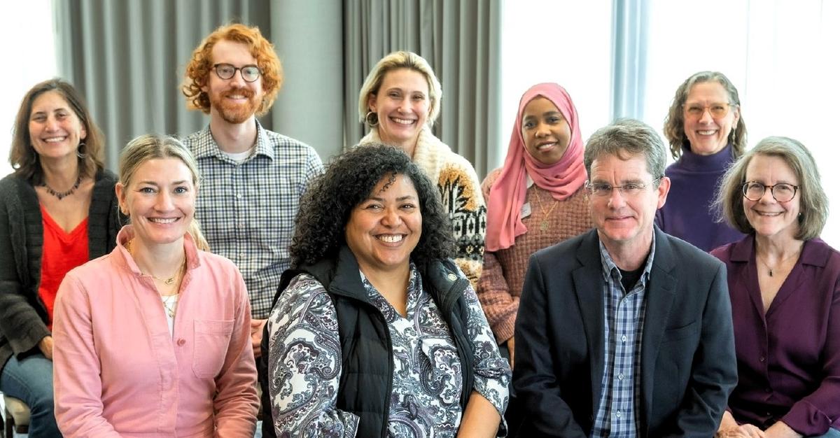 Chapel Hill Town Council members (clockwise, from top left) Karen Stegman, Theodore Nollert, Mayor Jess Anderson, Paris Miller-Foushee, Melissa McCullough, Mayor Pro Tem Amy Ryan, Adam Searing, Camille Berry, and Elizabeth Sharp.