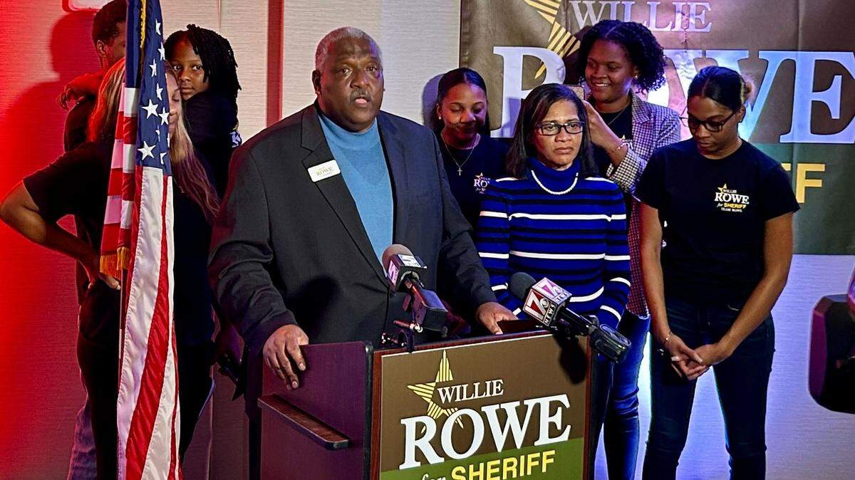 Willie Rowe, who was elected Wake County Sheriff, speaks to supporters at the Holiday Inn hotel in downtown Raleigh on Nov. 9, 2022. He defeated former sheriff Donnie Harrison.