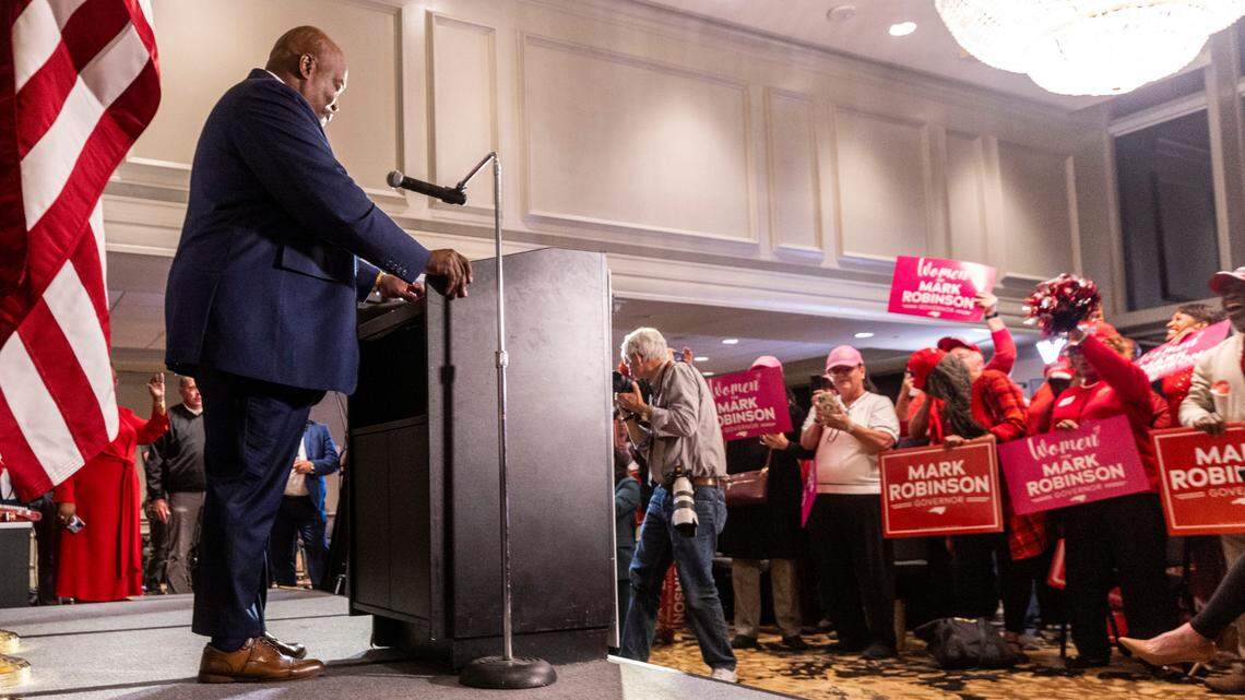 Republican gubernatorial candidate Lt. Gov. Mark Robinson makes a concession speech during an election watch party at the City Club in Raleigh after loosing the North Carolina gubernatorial race to Democratic nominee Attorney General Josh Stein on Election Day, Tuesday, Nov. 5, 2024.