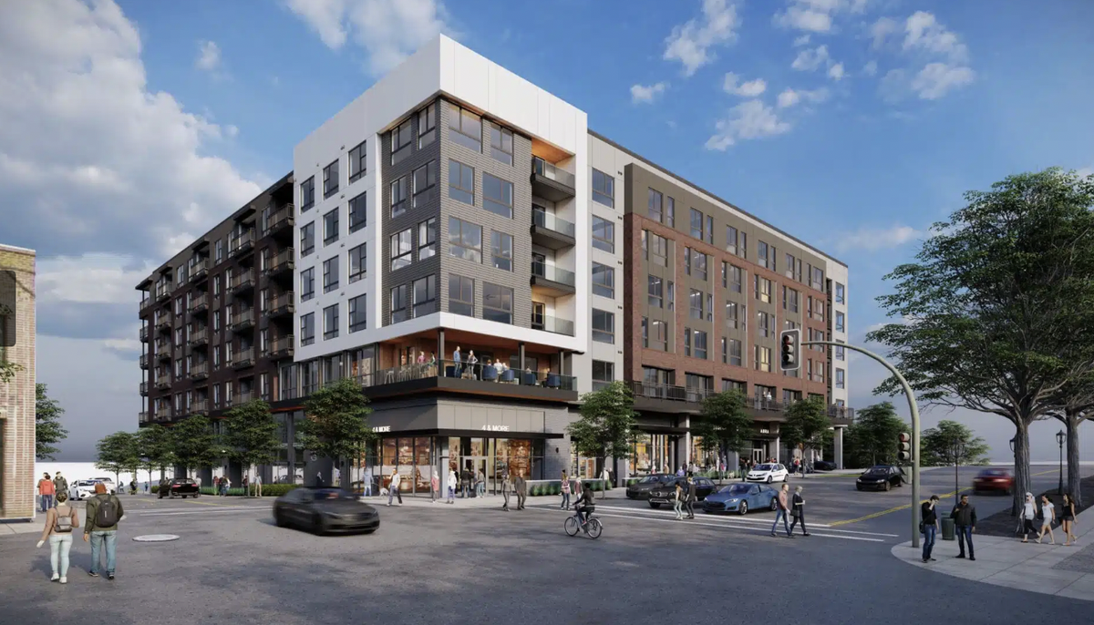 A rendering of the proposed 8-story, 221 unit mixed-use building at 501 Hillsborough St. in Raleigh, with 10,000-square-feet of street level retail and a parking deck with 222 spaces.